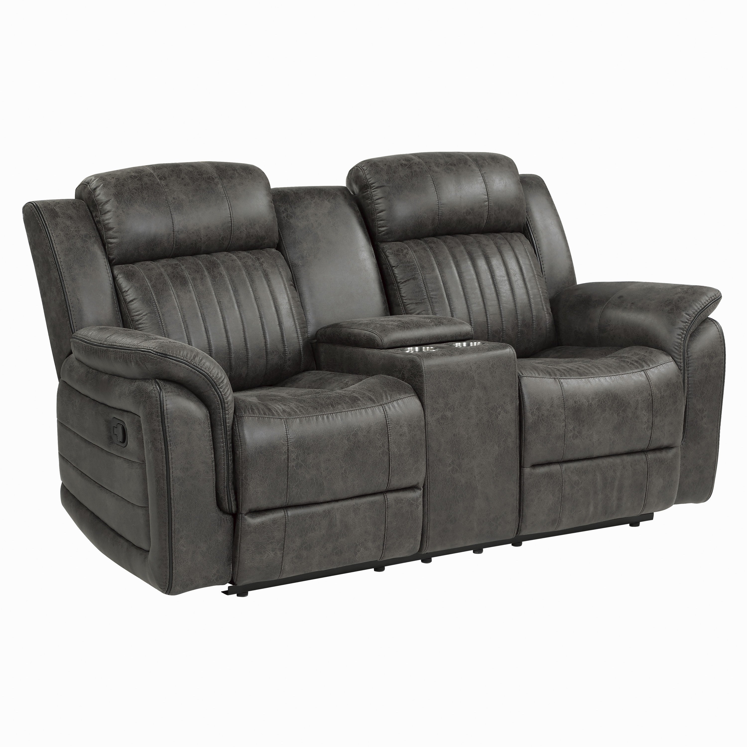 Centeroak Brownish Gray Double Reclining Loveseat with Center Console - 9479BRG-2 - Bien Home Furniture &amp; Electronics