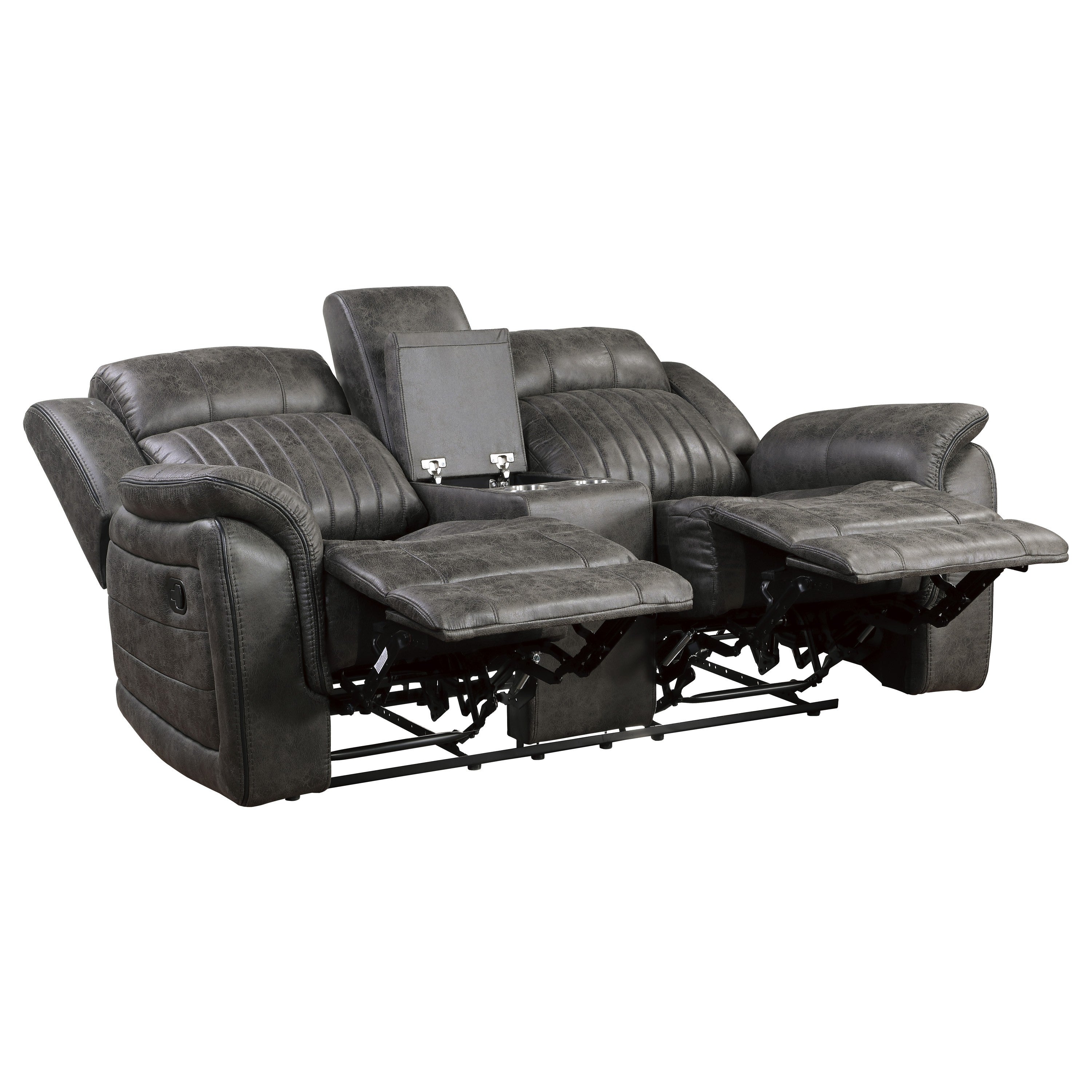 Centeroak Brownish Gray Double Reclining Loveseat with Center Console - 9479BRG-2 - Bien Home Furniture &amp; Electronics