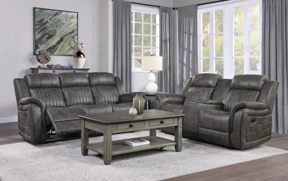 Centeroak Brownish Gray Double Reclining Loveseat with Center Console - 9479BRG-2 - Bien Home Furniture &amp; Electronics