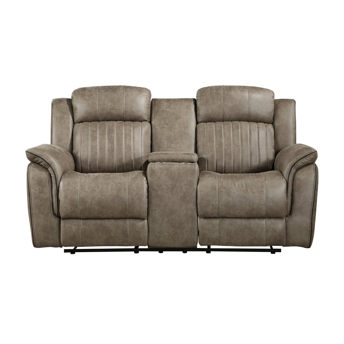 Centeroak Sandy Brown Double Reclining Loveseat with Center Console - 9479SDB-2 - Bien Home Furniture &amp; Electronics