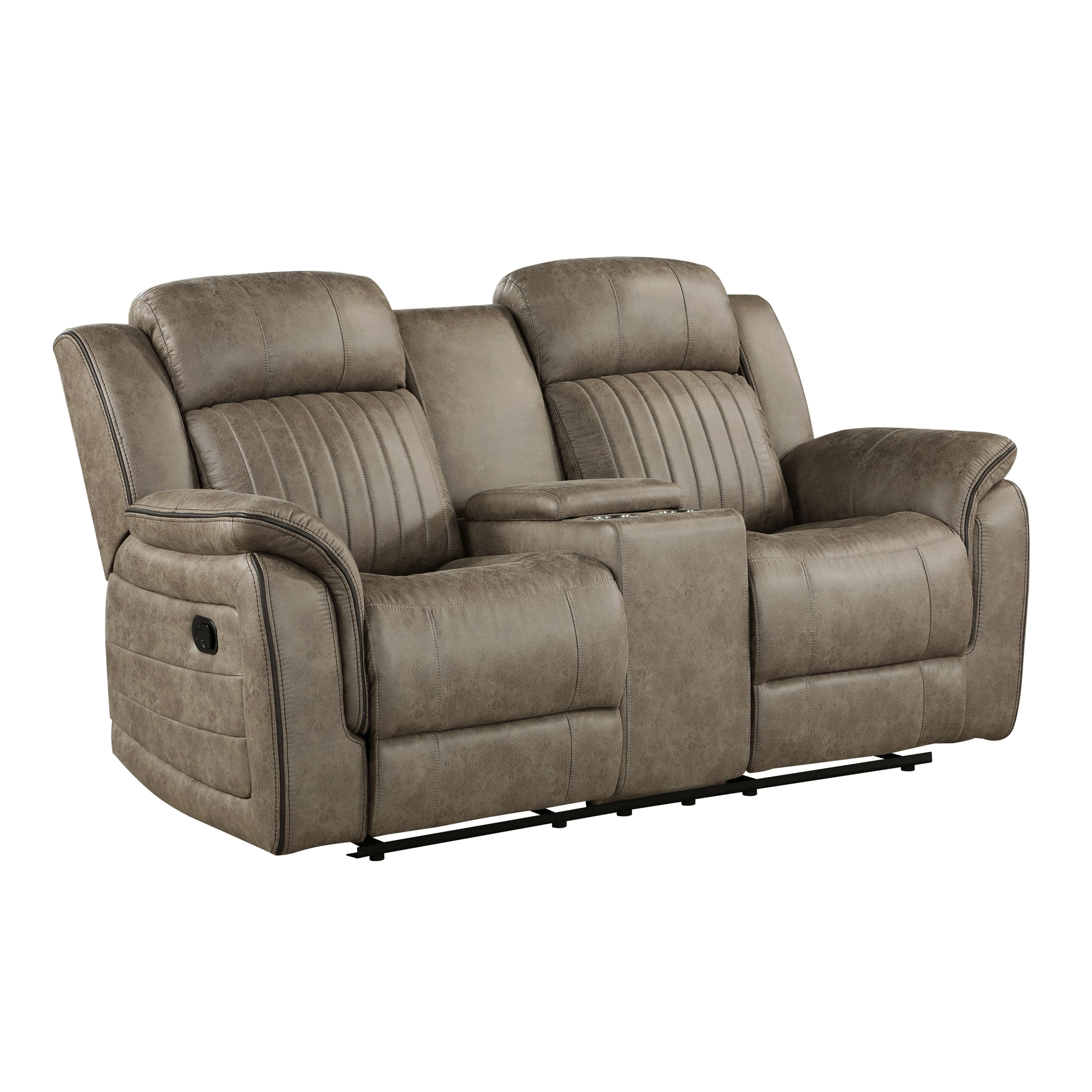 Centeroak Sandy Brown Double Reclining Loveseat with Center Console - 9479SDB-2 - Bien Home Furniture &amp; Electronics