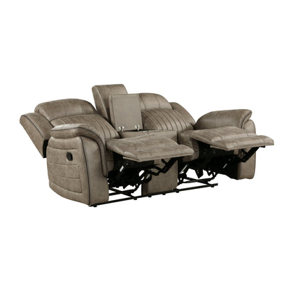 Centeroak Sandy Brown Double Reclining Loveseat with Center Console - 9479SDB-2 - Bien Home Furniture &amp; Electronics