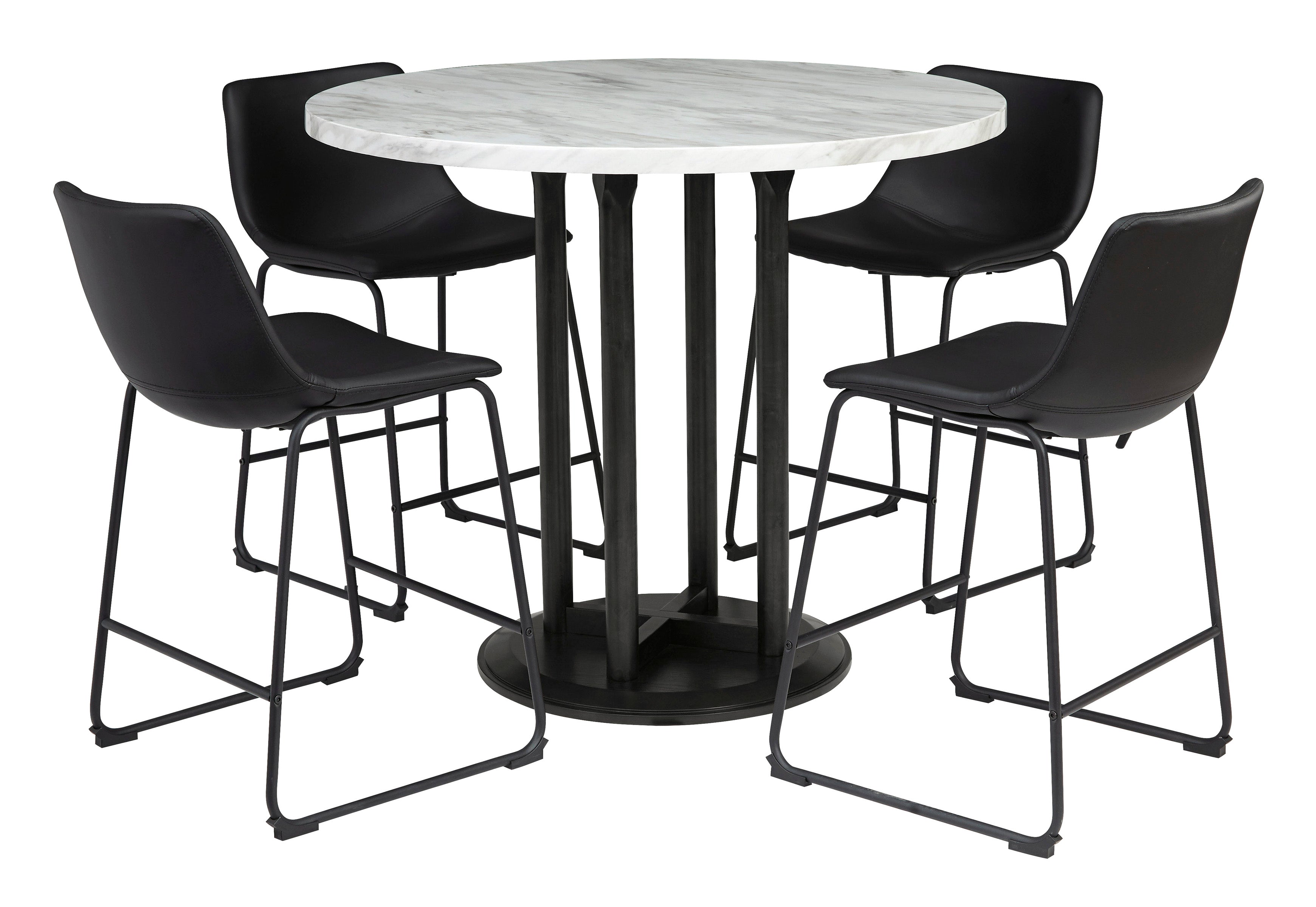 Centiar Black/Black 5-Piece Round Counter Height Set - SET | D372-23 | D372-624(2) - Bien Home Furniture &amp; Electronics