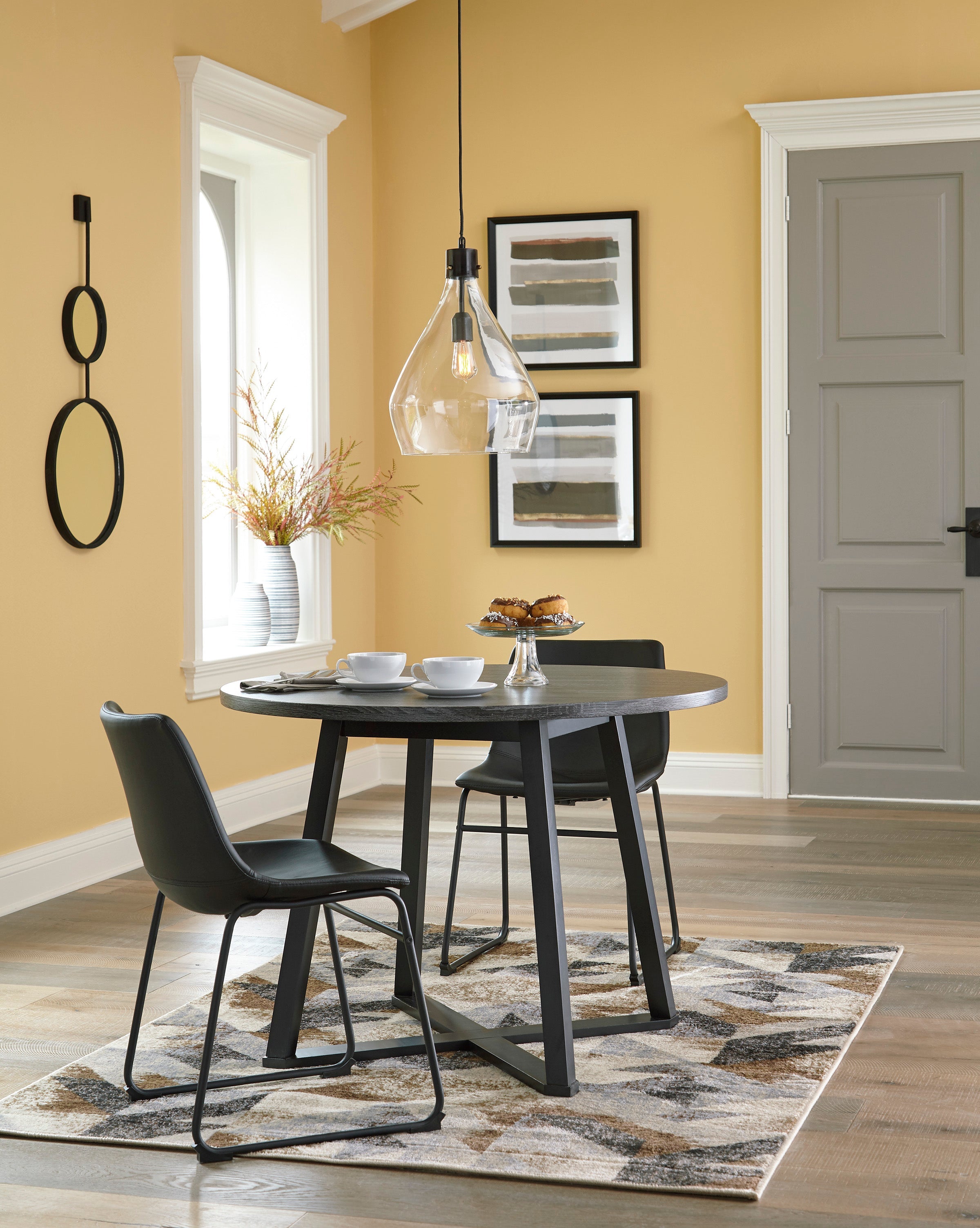 Centiar Gray/Black 3-Piece Round Dining Set - SET | D372-16 | D372-06 - Bien Home Furniture &amp; Electronics