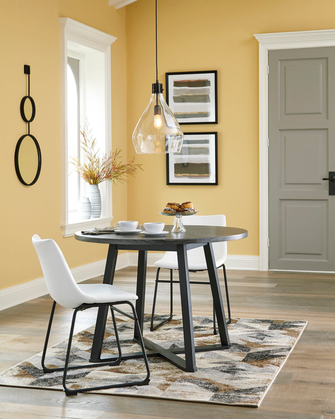 Centiar Gray/White 3-Piece Round Dining Set - SET | D372-16 | D372-07 - Bien Home Furniture &amp; Electronics
