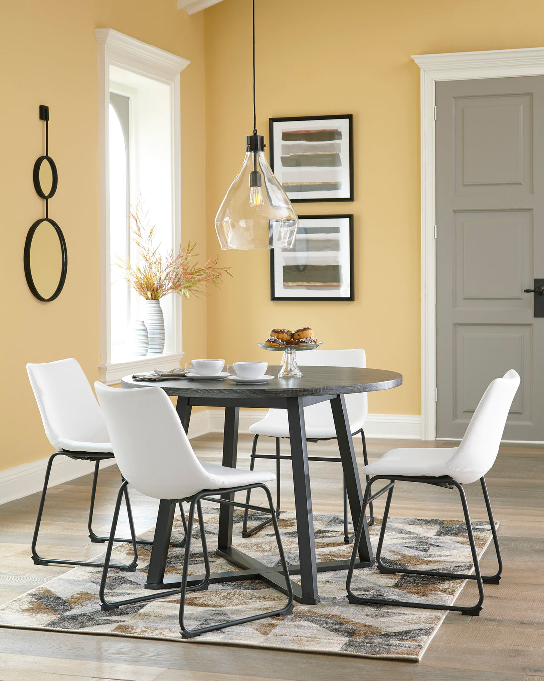 Centiar Gray/White 5-Piece Round Dining Set - SET | D372-16 | D372-07(2) - Bien Home Furniture &amp; Electronics