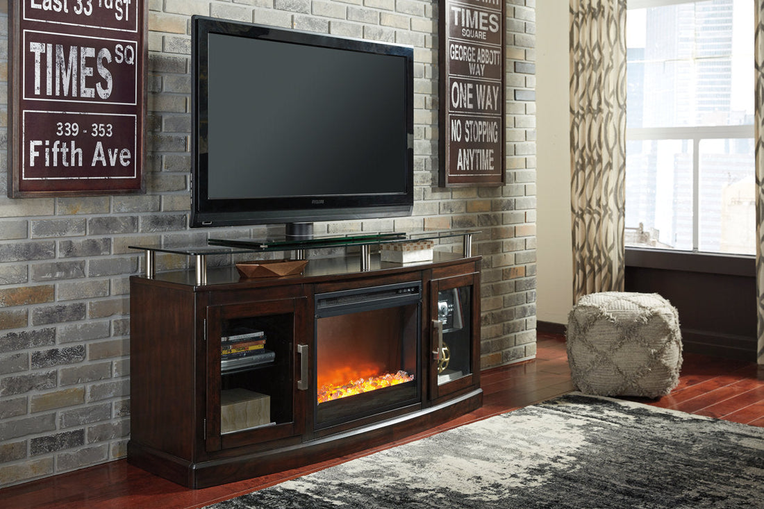 Chanceen Dark Brown 60&quot; TV Stand with Electric Fireplace - SET | W100-02 | W757-48 - Bien Home Furniture &amp; Electronics