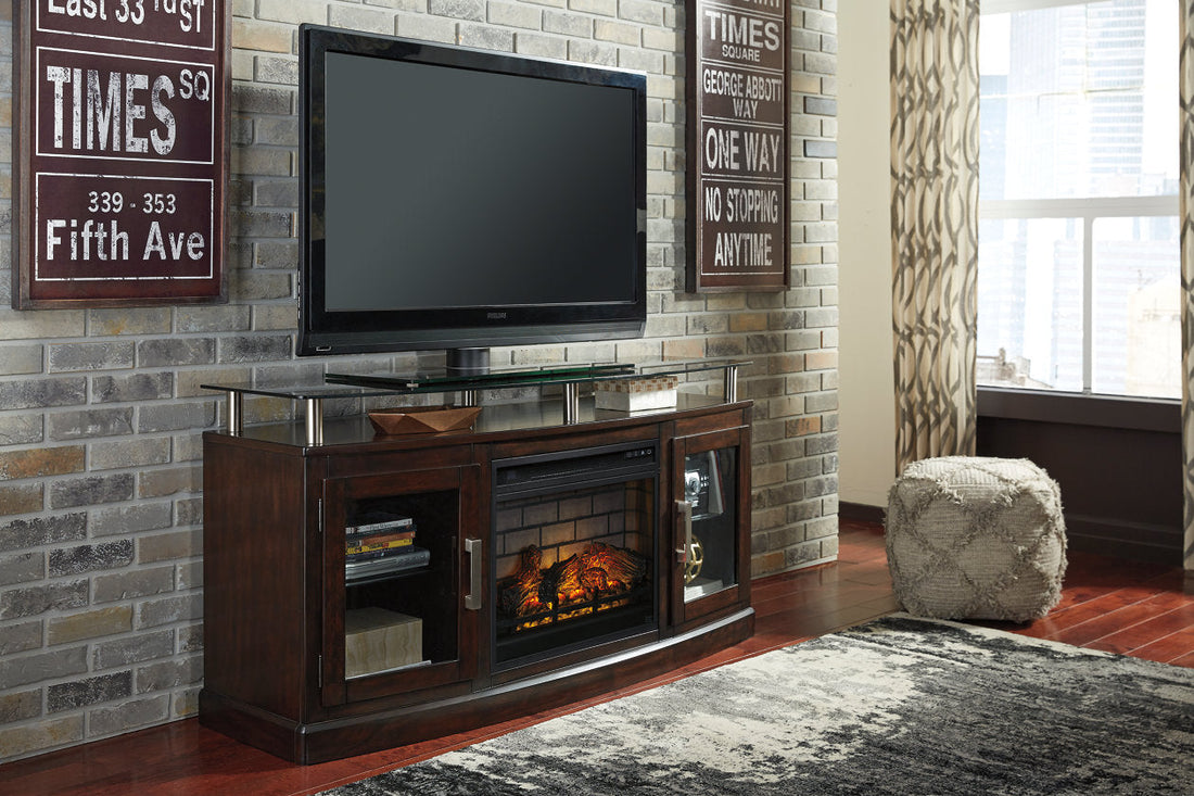 Chanceen Dark Brown 60&quot; TV Stand with Electric Fireplace - SET | W100-101 | W757-48 - Bien Home Furniture &amp; Electronics
