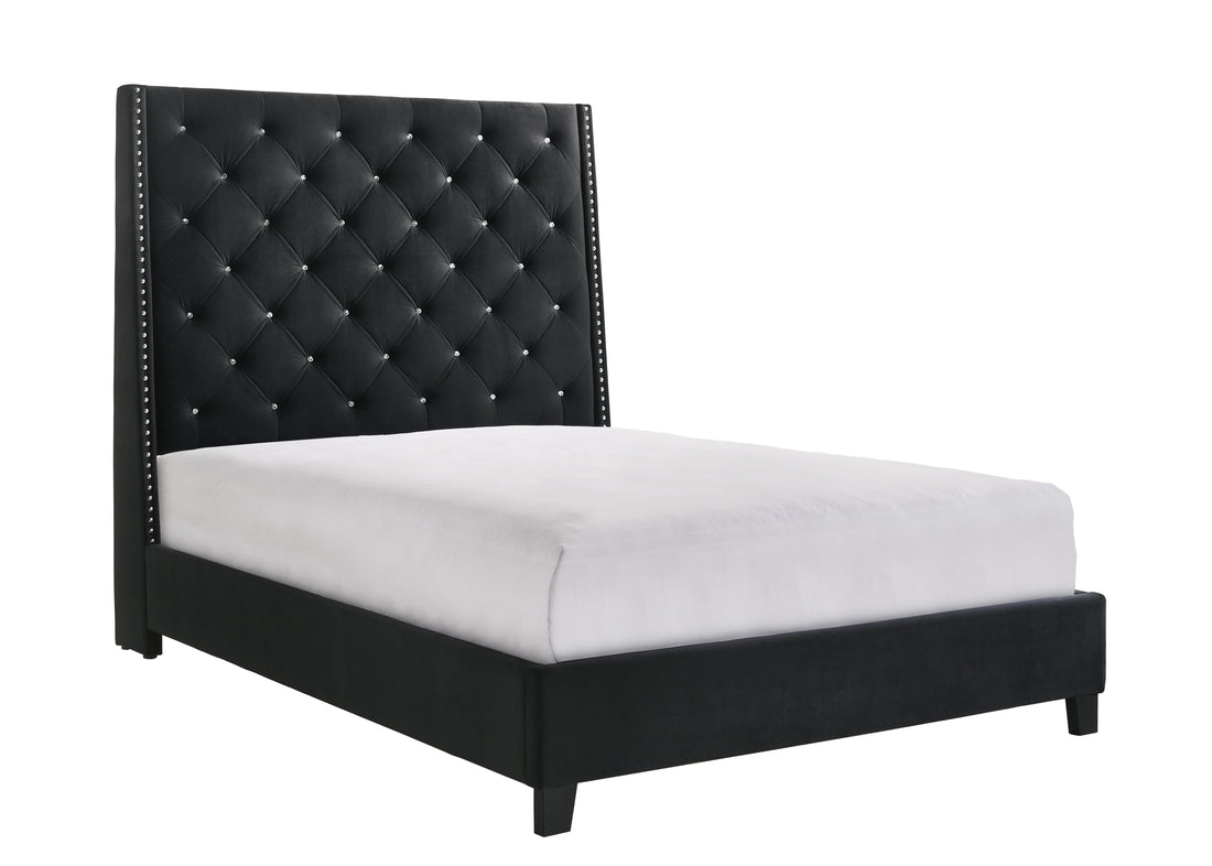 Chantilly Black Velvet King Upholstered Bed - SET | 5265BK-K-HB | 5265BK-K-FRW - Bien Home Furniture &amp; Electronics