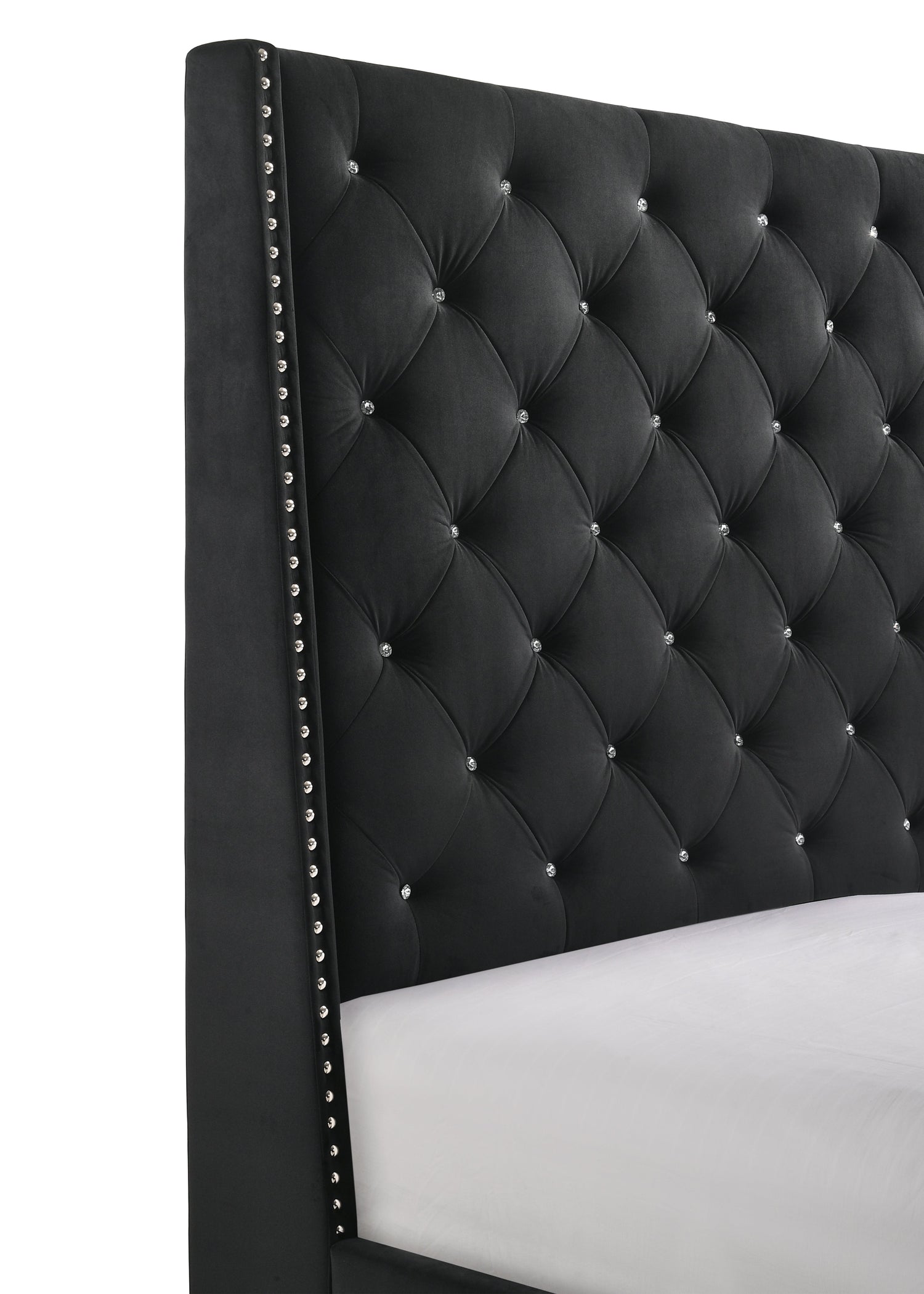 Chantilly Black Velvet King Upholstered Bed - SET | 5265BK-K-HB | 5265BK-K-FRW - Bien Home Furniture &amp; Electronics