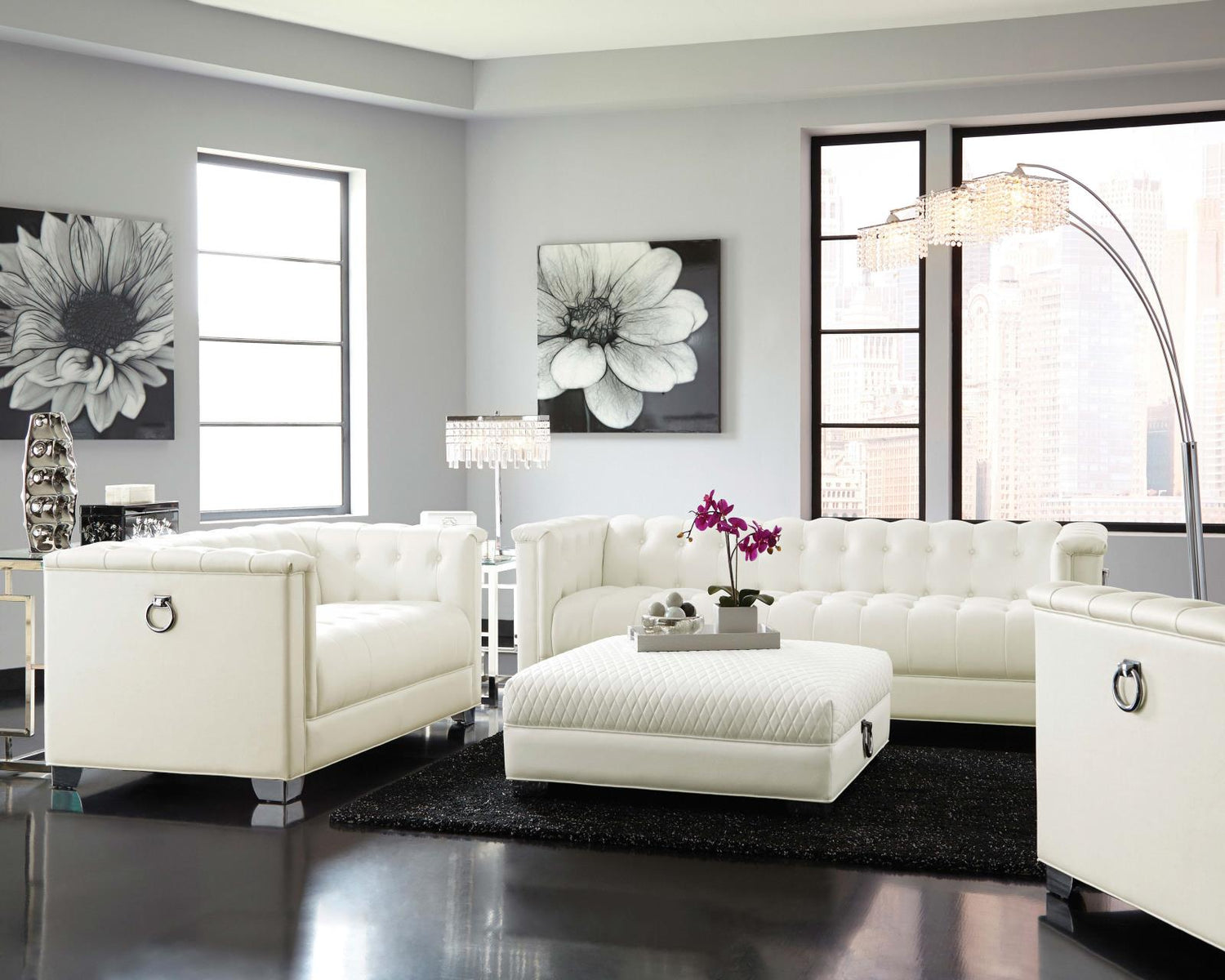 Chaviano Tufted Upholstered Loveseat Pearl White - 505392 - Bien Home Furniture &amp; Electronics