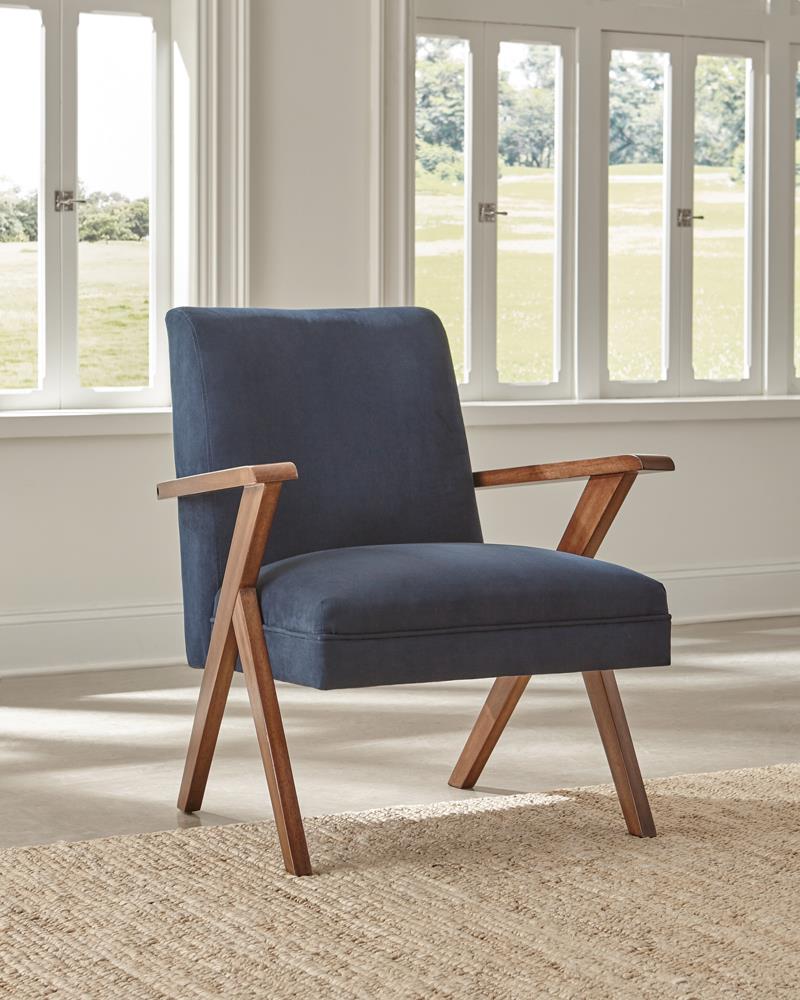 Cheryl Dark Blue/Walnut Wooden Arms Accent Chair - 905415 - Bien Home Furniture &amp; Electronics