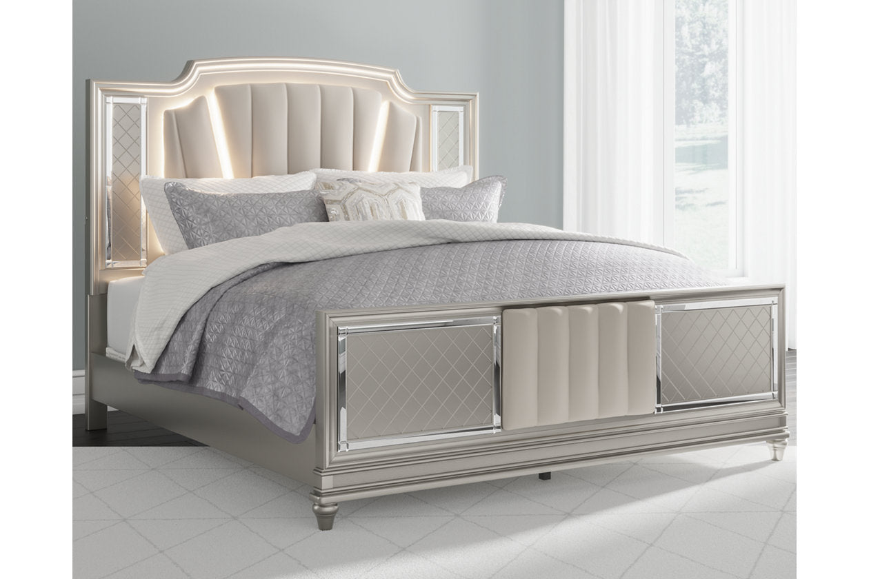 Chevanna Platinum King Upholstered Panel Bed - SET | B744-56 | B744-58 | B744-97 - Bien Home Furniture &amp; Electronics