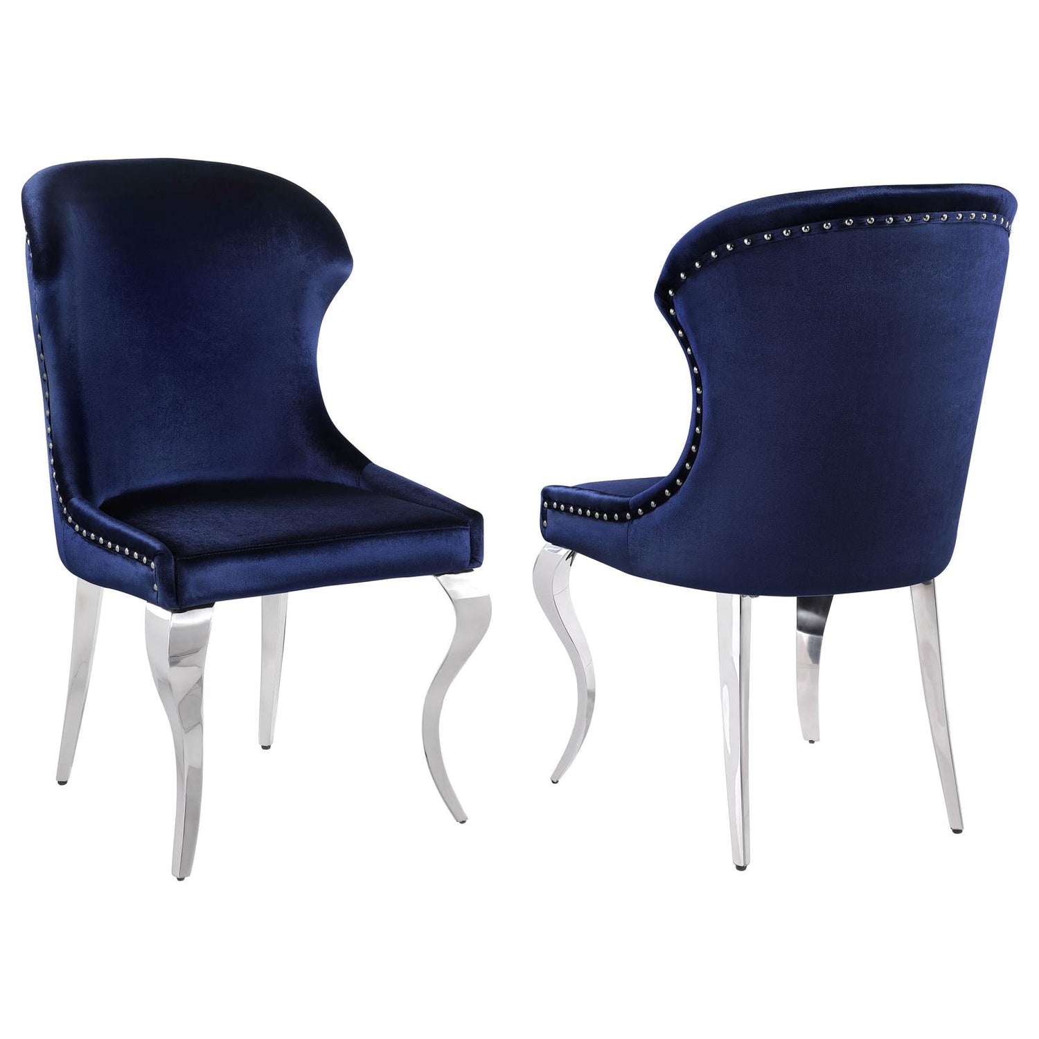 Cheyanne Upholstered Wingback Side Chair with Nailhead Trim Chrome and Ink Blue (Set of 2) - 190745 - Bien Home Furniture &amp; Electronics