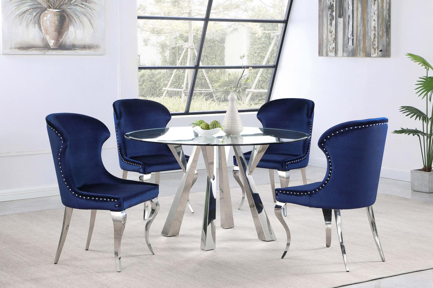 Cheyanne Upholstered Wingback Side Chair with Nailhead Trim Chrome and Ink Blue (Set of 2) - 190745 - Bien Home Furniture &amp; Electronics