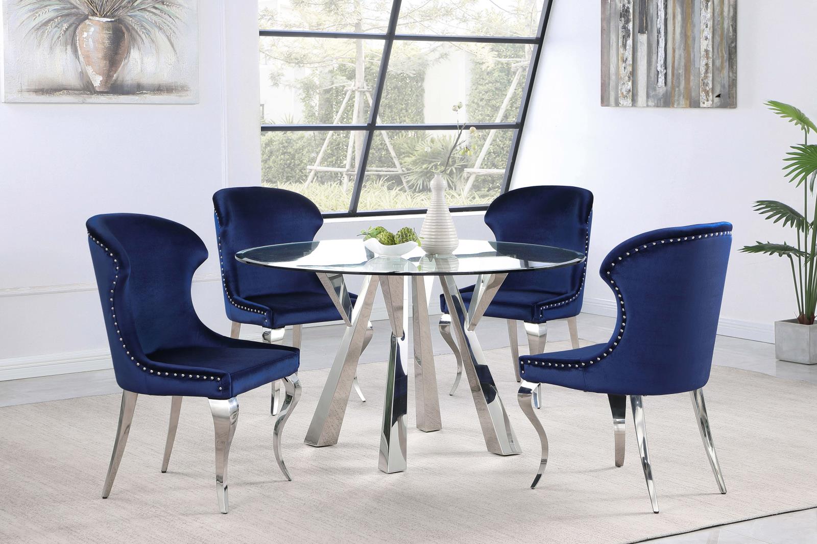 Cheyanne Upholstered Wingback Side Chair with Nailhead Trim Chrome and Ink Blue (Set of 2) - 190745 - Bien Home Furniture &amp; Electronics