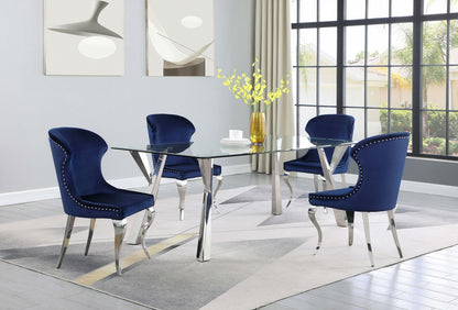 Cheyanne Upholstered Wingback Side Chair with Nailhead Trim Chrome and Ink Blue (Set of 2) - 190745 - Bien Home Furniture &amp; Electronics