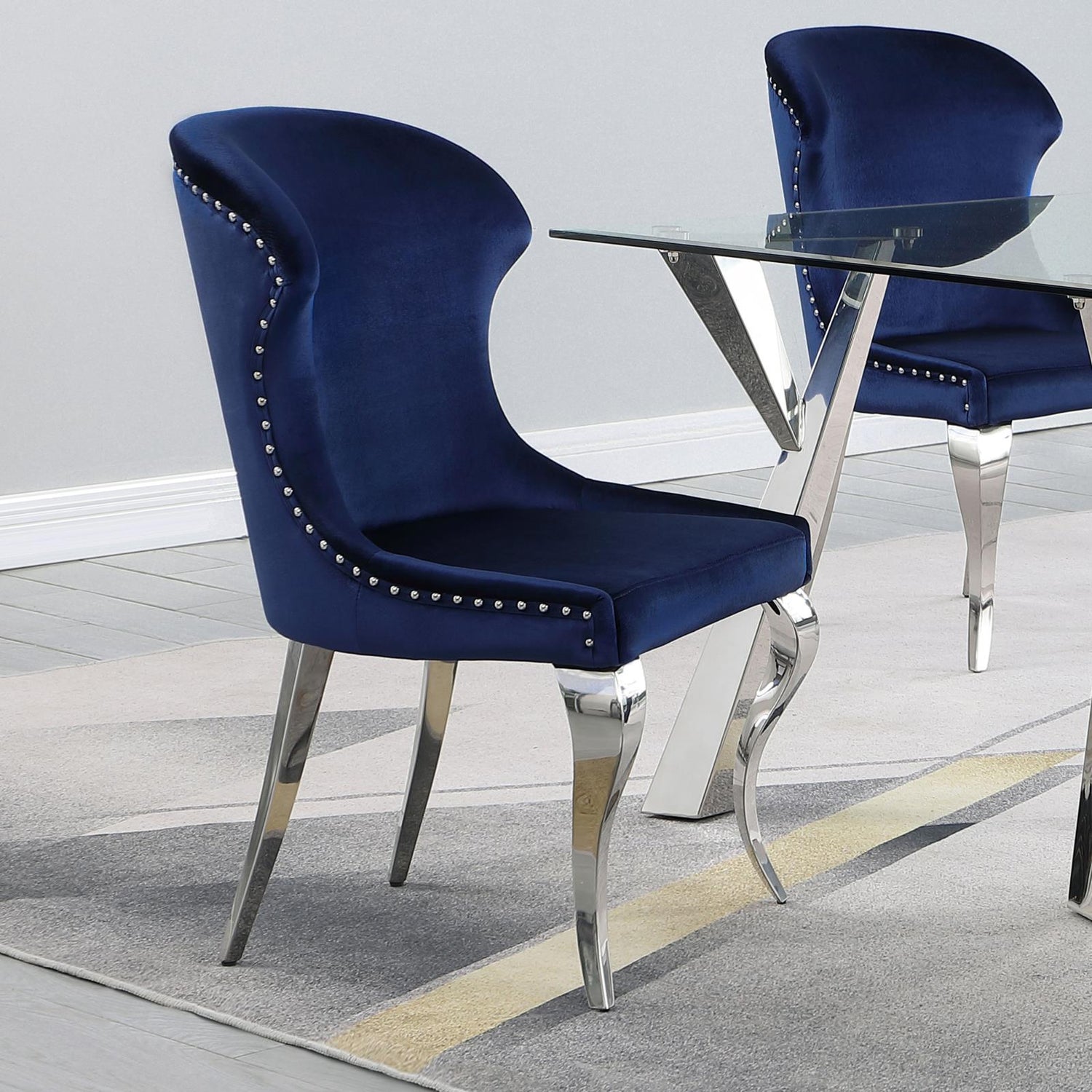 Cheyanne Upholstered Wingback Side Chair with Nailhead Trim Chrome and Ink Blue (Set of 2) - 190745 - Bien Home Furniture &amp; Electronics