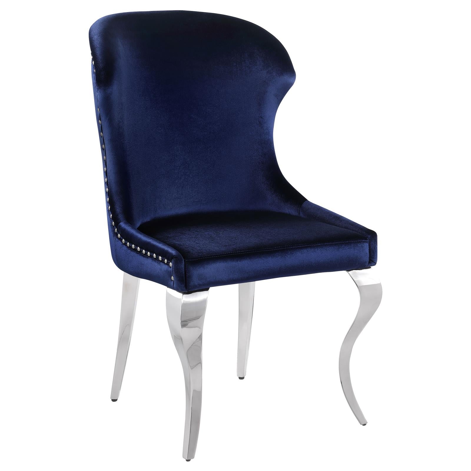 Cheyanne Upholstered Wingback Side Chair with Nailhead Trim Chrome and Ink Blue (Set of 2) - 190745 - Bien Home Furniture &amp; Electronics