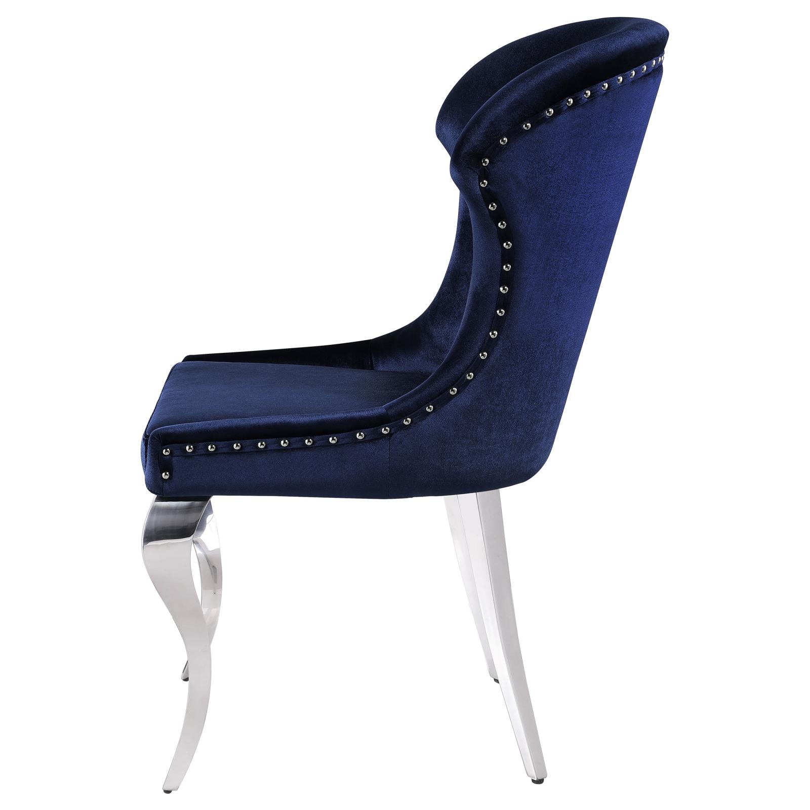 Cheyanne Upholstered Wingback Side Chair with Nailhead Trim Chrome and Ink Blue (Set of 2) - 190745 - Bien Home Furniture &amp; Electronics