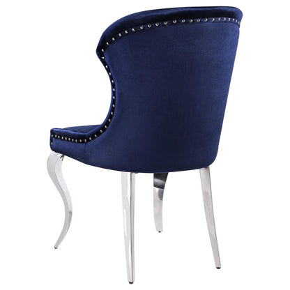 Cheyanne Upholstered Wingback Side Chair with Nailhead Trim Chrome and Ink Blue (Set of 2) - 190745 - Bien Home Furniture &amp; Electronics