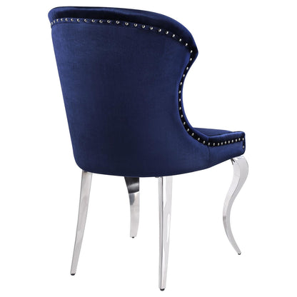 Cheyanne Upholstered Wingback Side Chair with Nailhead Trim Chrome and Ink Blue (Set of 2) - 190745 - Bien Home Furniture &amp; Electronics