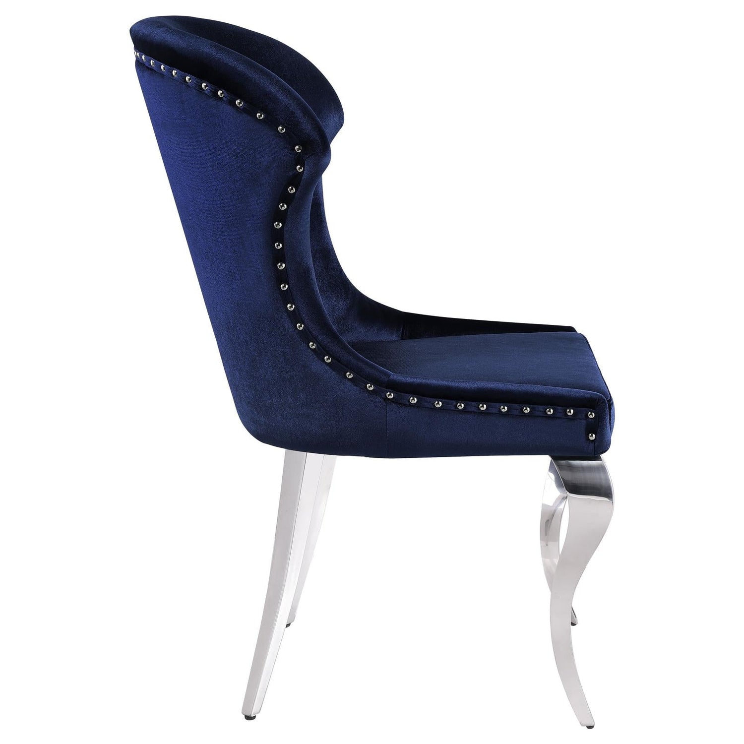 Cheyanne Upholstered Wingback Side Chair with Nailhead Trim Chrome and Ink Blue (Set of 2) - 190745 - Bien Home Furniture &amp; Electronics