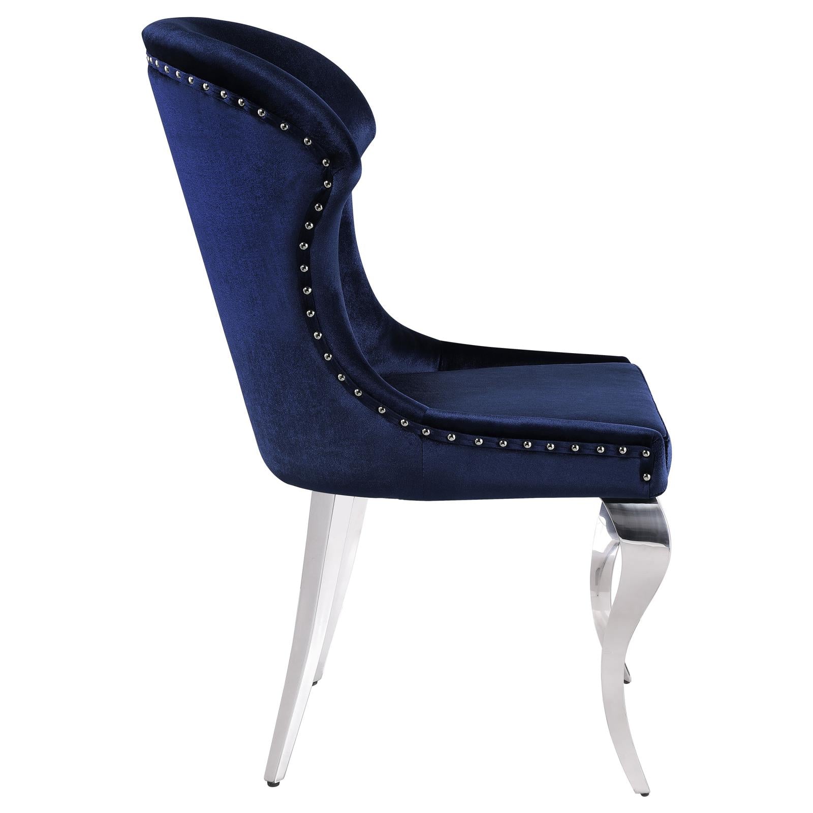 Cheyanne Upholstered Wingback Side Chair with Nailhead Trim Chrome and Ink Blue (Set of 2) - 190745 - Bien Home Furniture &amp; Electronics