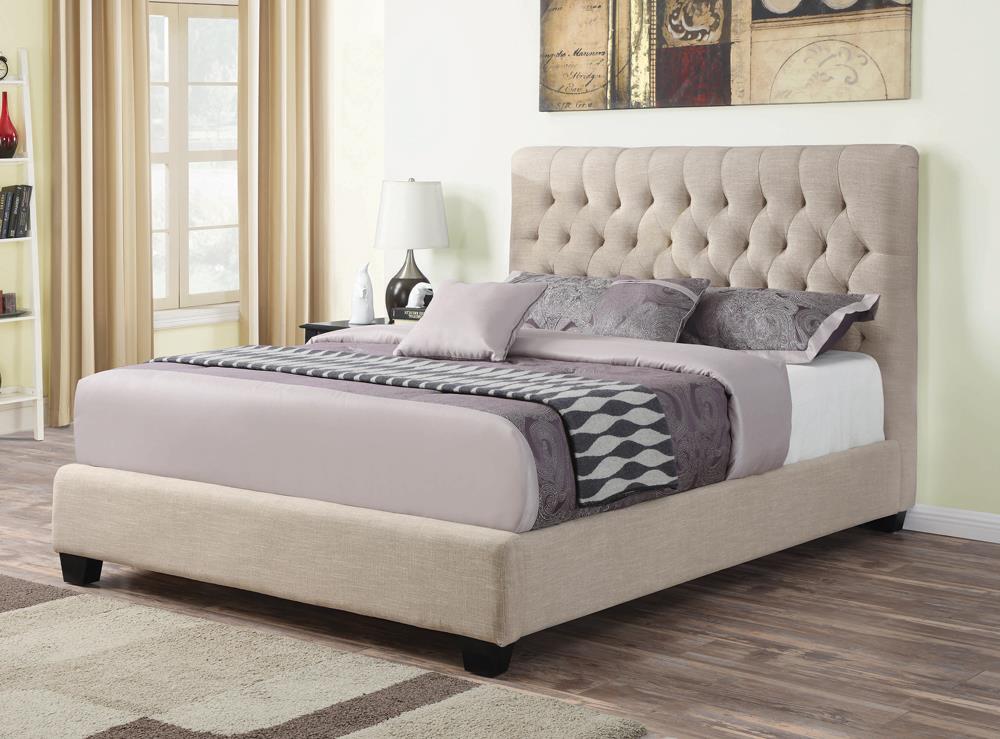 Chloe Tufted Upholstered Eastern King Bed Oatmeal - 300007KE - Bien Home Furniture &amp; Electronics