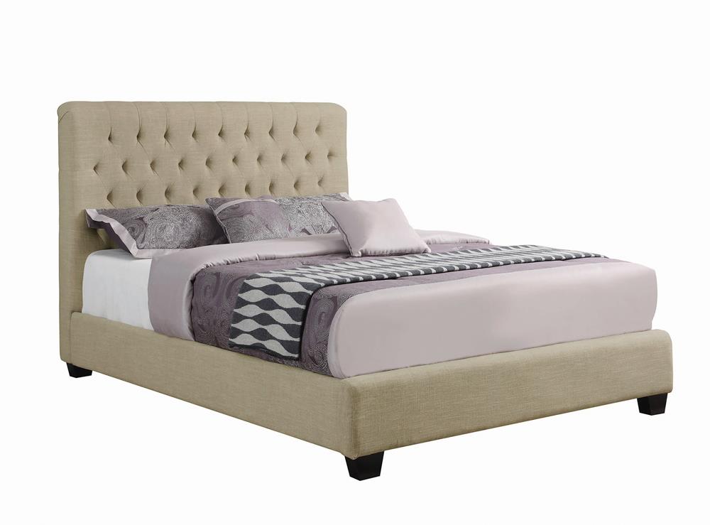 Chloe Tufted Upholstered Full Bed Oatmeal - 300007F - Bien Home Furniture &amp; Electronics