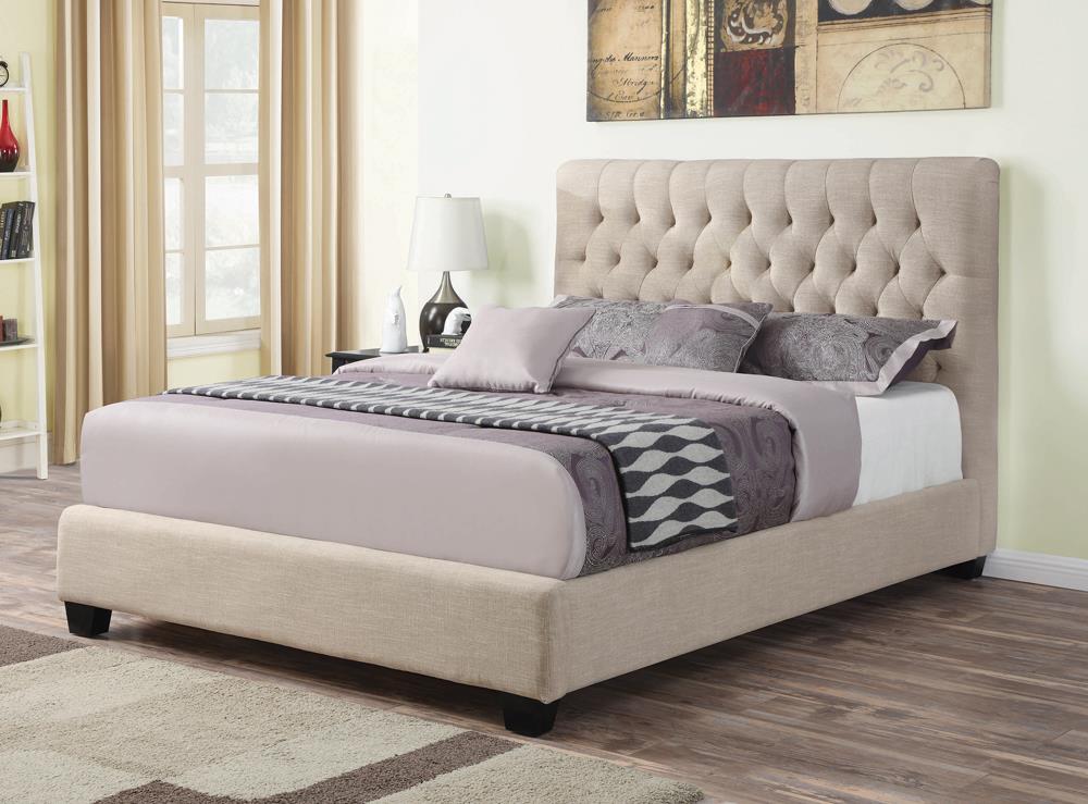 Chloe Tufted Upholstered Queen Bed Oatmeal - 300007Q - Bien Home Furniture &amp; Electronics