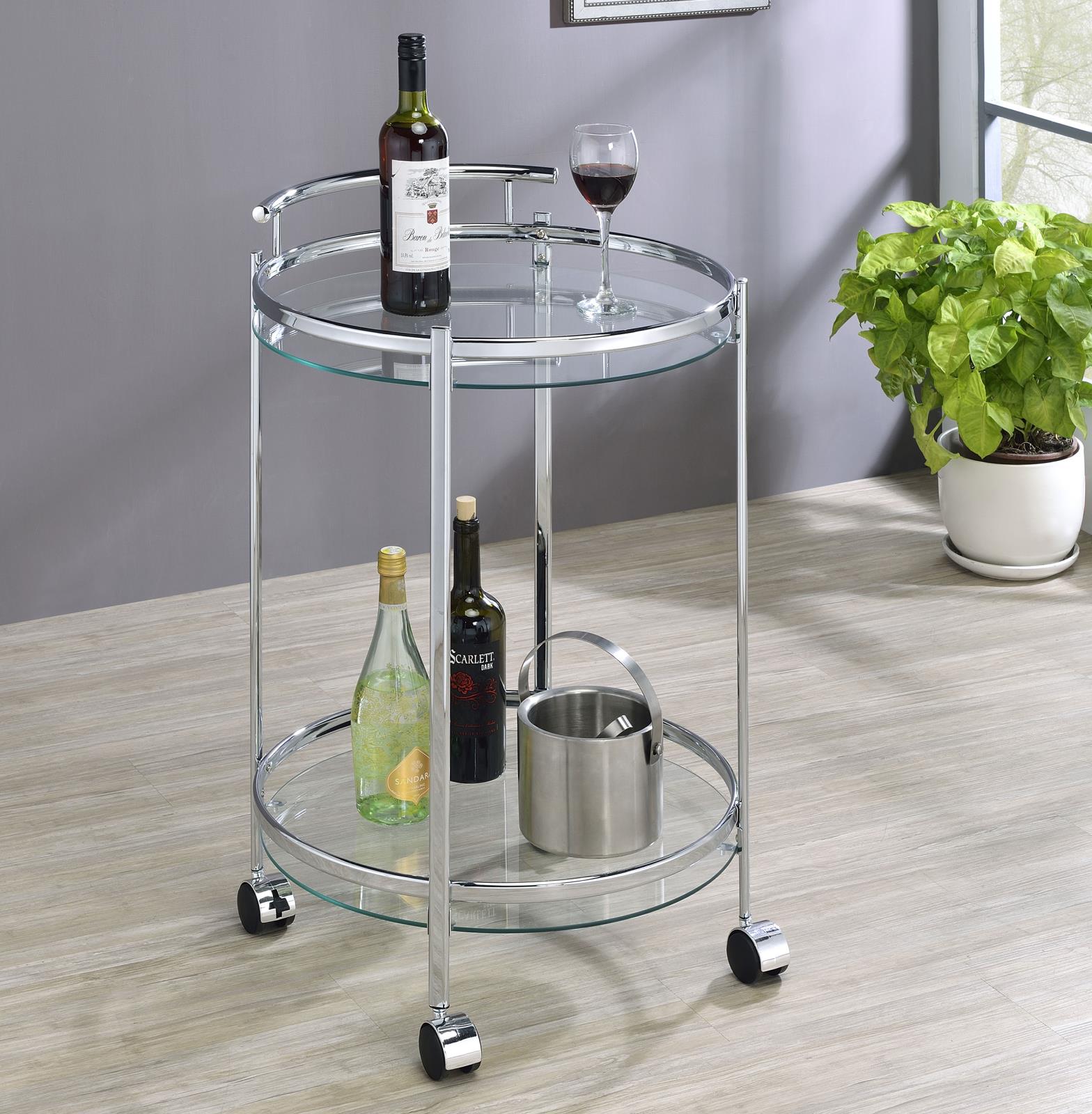 Chrissy Chrome Round Glass Bar Cart - 181367 - Bien Home Furniture &amp; Electronics