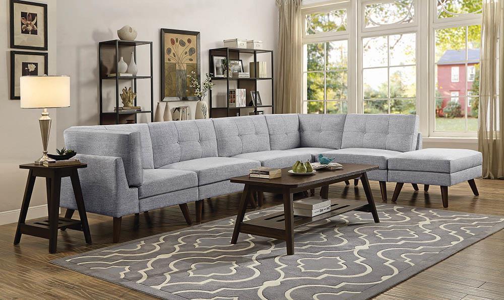 Churchill 6-Piece Upholstered Modular Tufted Sectional Gray/Walnut - 551301-SET - Bien Home Furniture &amp; Electronics
