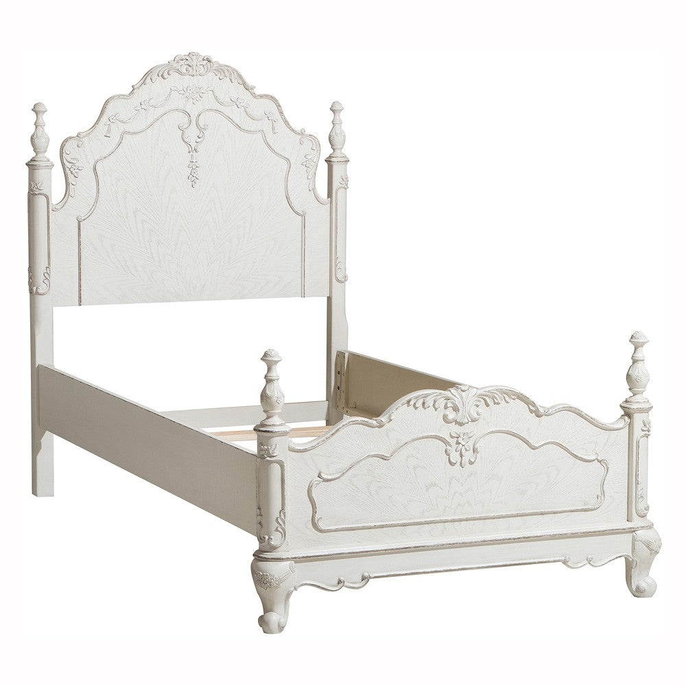 Cinderella Antique White Twin Poster Bed - SET | 1386TNW-1 | 1386TNW-2 | 1386TNW-3 - Bien Home Furniture &amp; Electronics