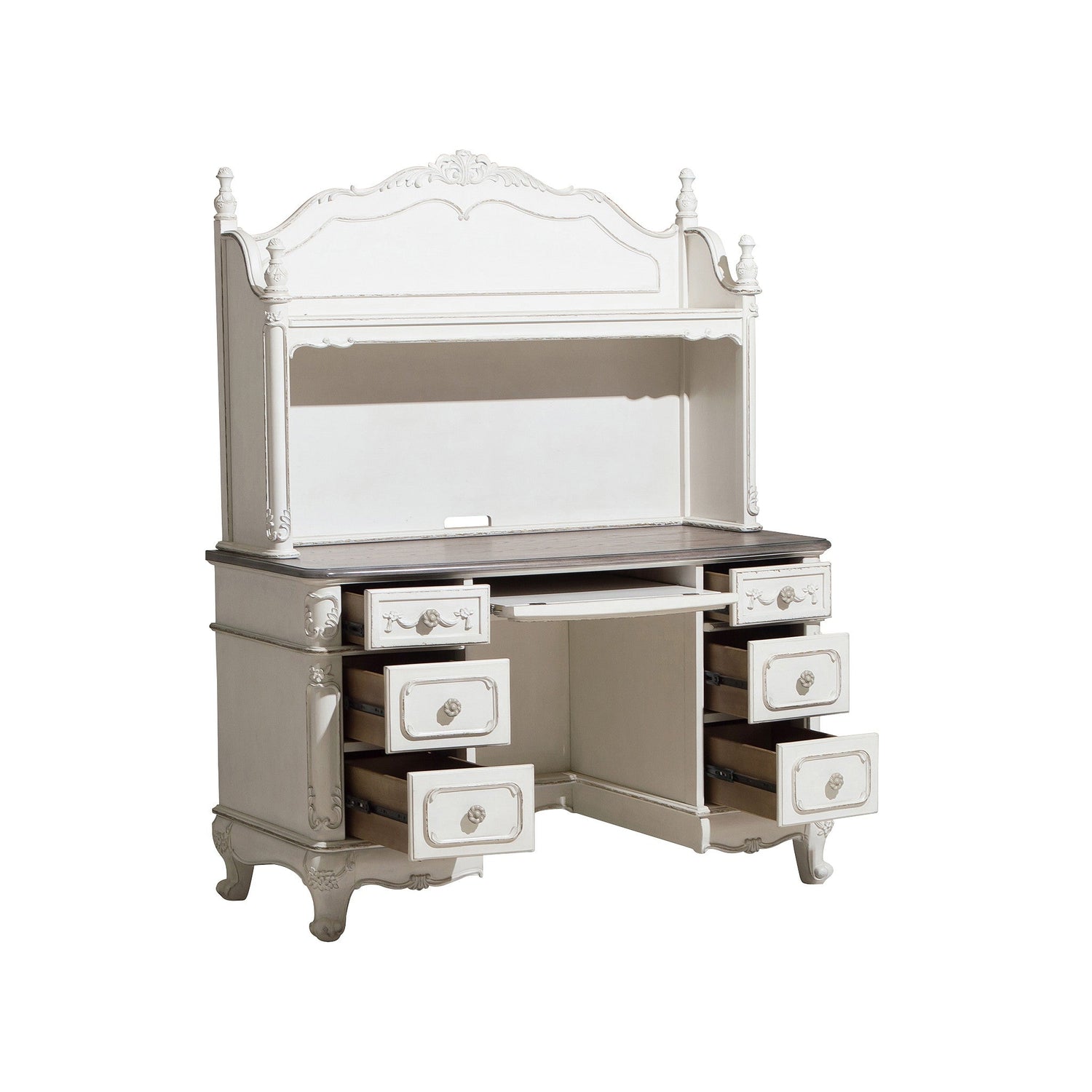 Cinderella Antique White Writing Desk with Hutch - SET | 1386NW-10 | 1386NW-11 - Bien Home Furniture &amp; Electronics