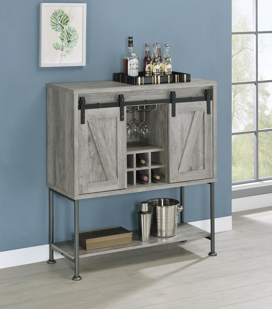 Claremont Gray Driftwood Sliding Door Bar Cabinet with Lower Shelf - 183038 - Bien Home Furniture &amp; Electronics