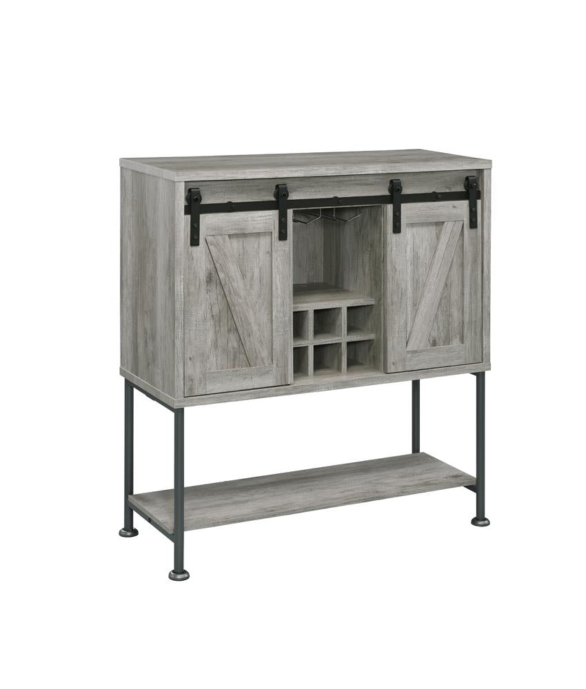 Claremont Gray Driftwood Sliding Door Bar Cabinet with Lower Shelf - 183038 - Bien Home Furniture &amp; Electronics