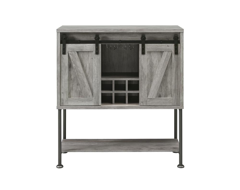 Claremont Gray Driftwood Sliding Door Bar Cabinet with Lower Shelf - 183038 - Bien Home Furniture &amp; Electronics