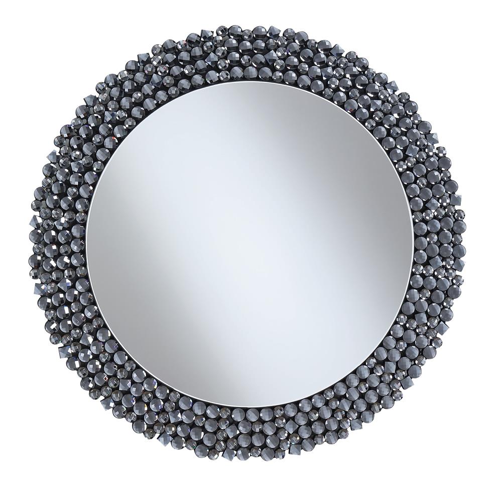 Claudette Gray Round Wall Mirror with Textural Frame - 960077 - Bien Home Furniture &amp; Electronics