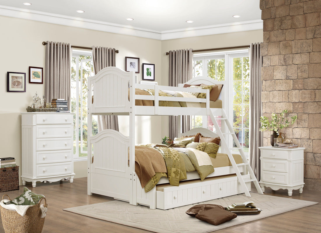 Clementine White Twin/Full Bunk Bed with Twin Trundle - SET | B1799-F | B1799-HF | B1799-RL | B1799-SL | B1799-R - Bien Home Furniture &amp; Electronics
