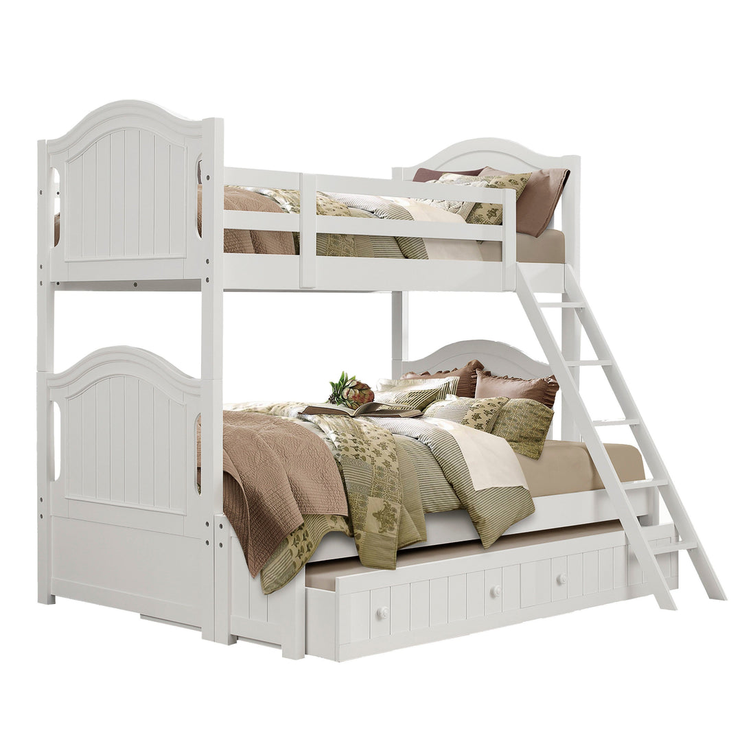 Clementine White Twin/Full Bunk Bed with Twin Trundle - SET | B1799-F | B1799-HF | B1799-RL | B1799-SL | B1799-R - Bien Home Furniture &amp; Electronics
