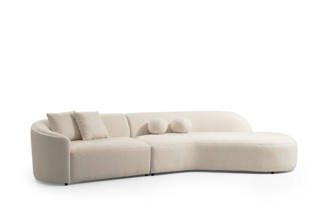 Cloe Ivory Boucle RAF Curved Sectional - CLOEBOUCLE-SECRAF - Bien Home Furniture &amp; Electronics