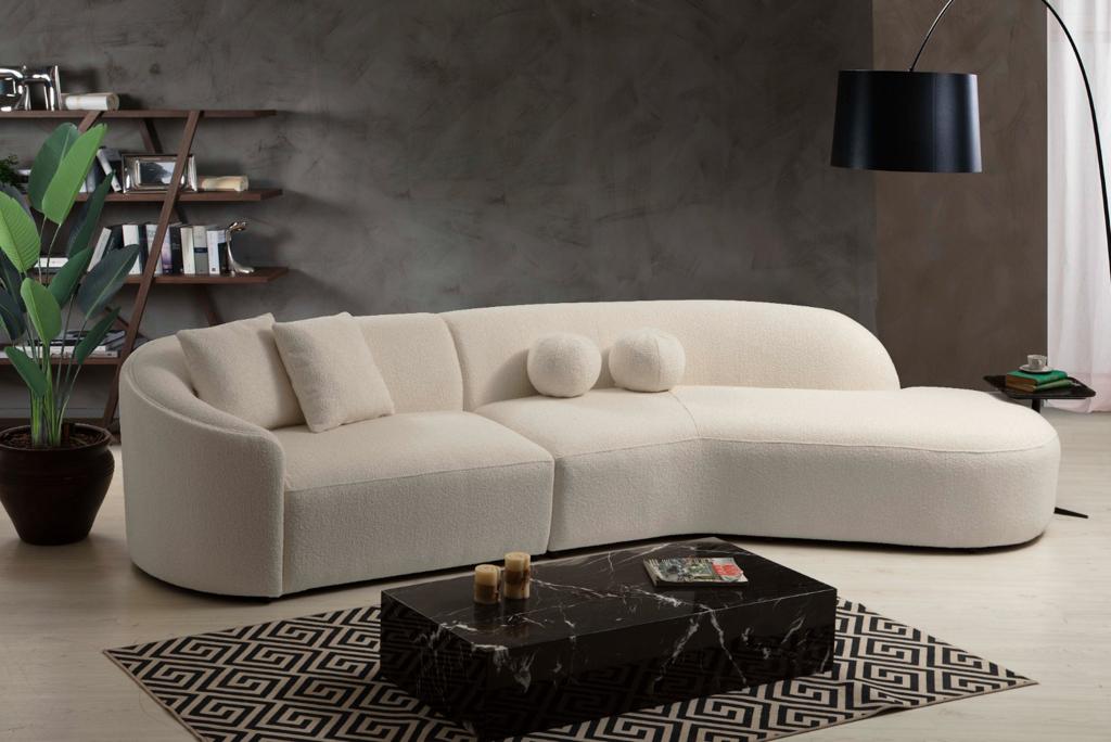 Cloe Ivory Boucle RAF Curved Sectional - CLOEBOUCLE-SECRAF - Bien Home Furniture &amp; Electronics