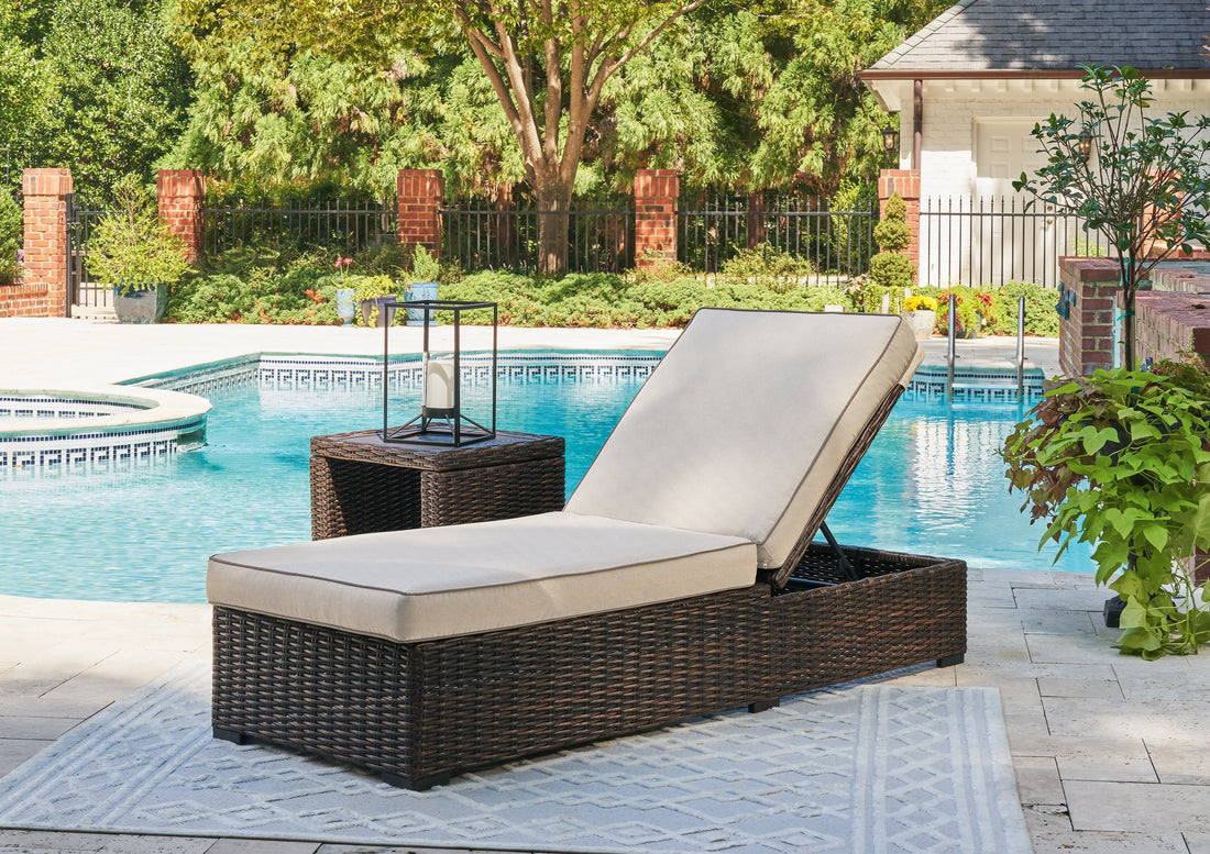Coastline Bay Brown Outdoor Chaise Lounge with Cushion - P784-815 - Bien Home Furniture &amp; Electronics