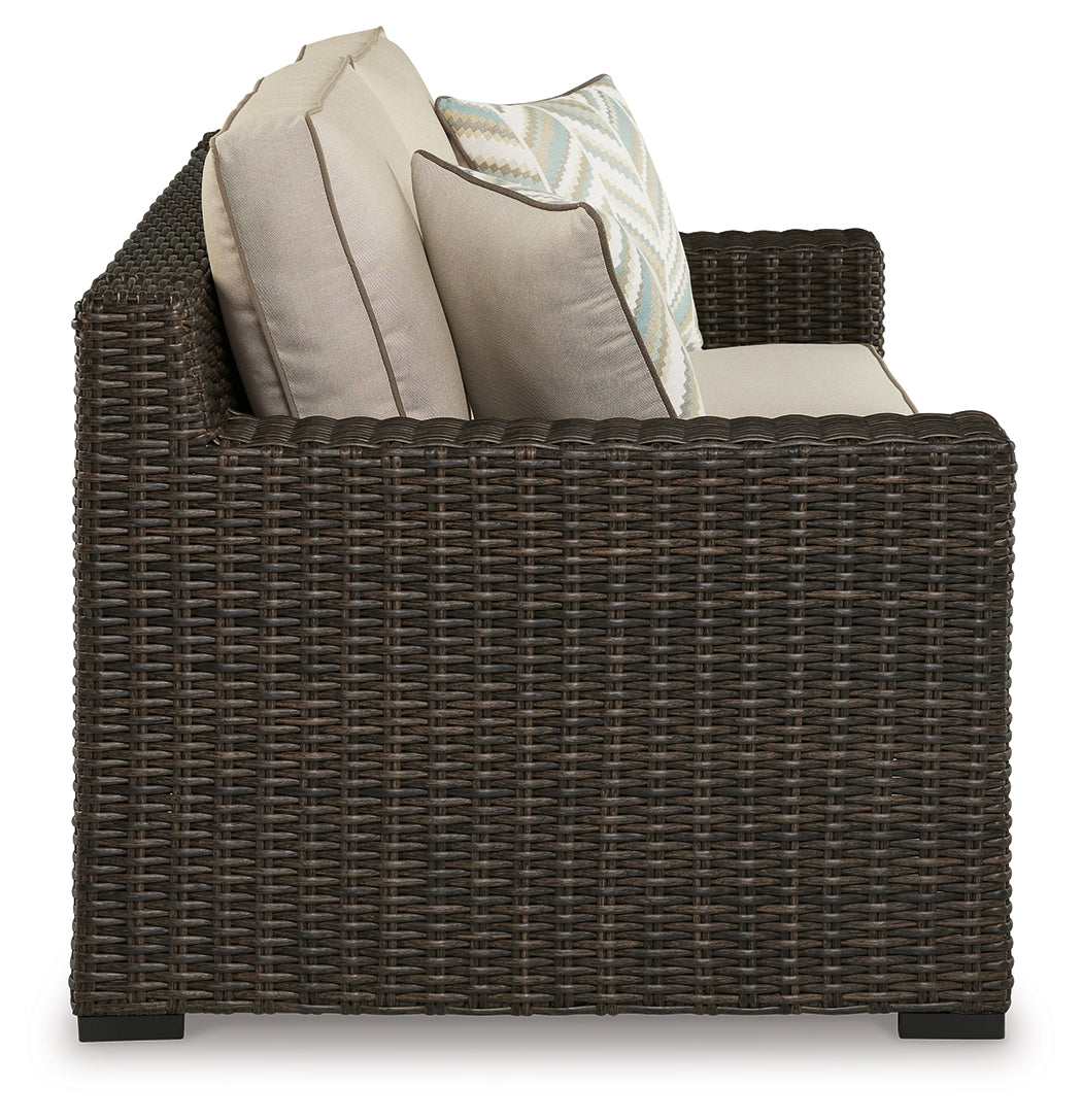 Coastline Bay Brown Outdoor Loveseat with Cushion - P784-835 - Bien Home Furniture &amp; Electronics