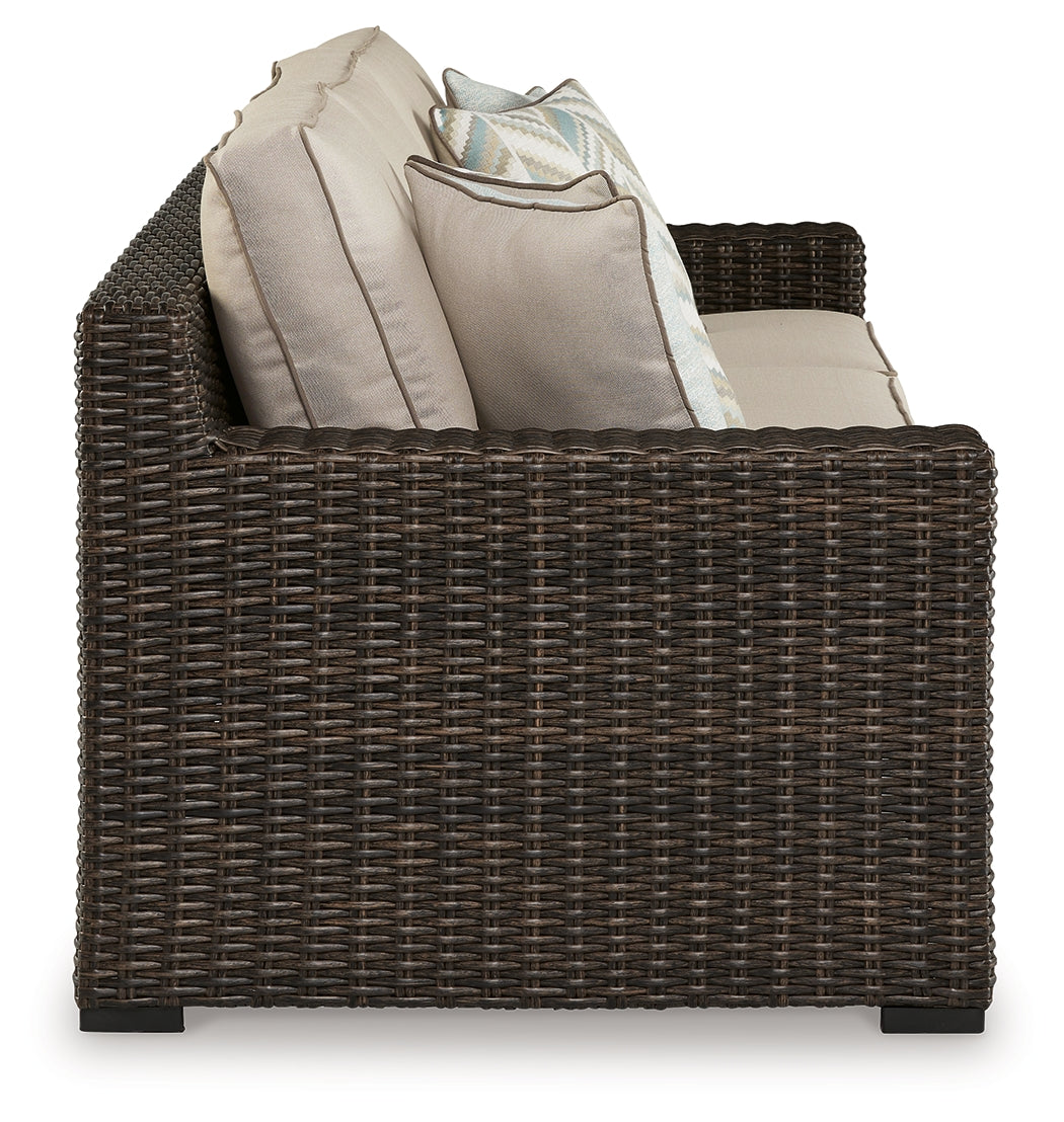 Coastline Bay Brown Outdoor Sofa with Cushion - P784-838 - Bien Home Furniture &amp; Electronics