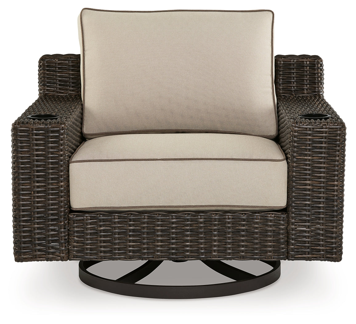 Coastline Bay Brown Outdoor Swivel Lounge with Cushion - P784-821 - Bien Home Furniture &amp; Electronics