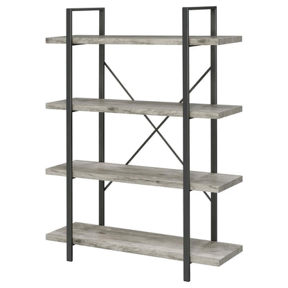 Cole Gray Driftwood/Gunmetal 4-Shelf Bookcase - 805816 - Bien Home Furniture &amp; Electronics