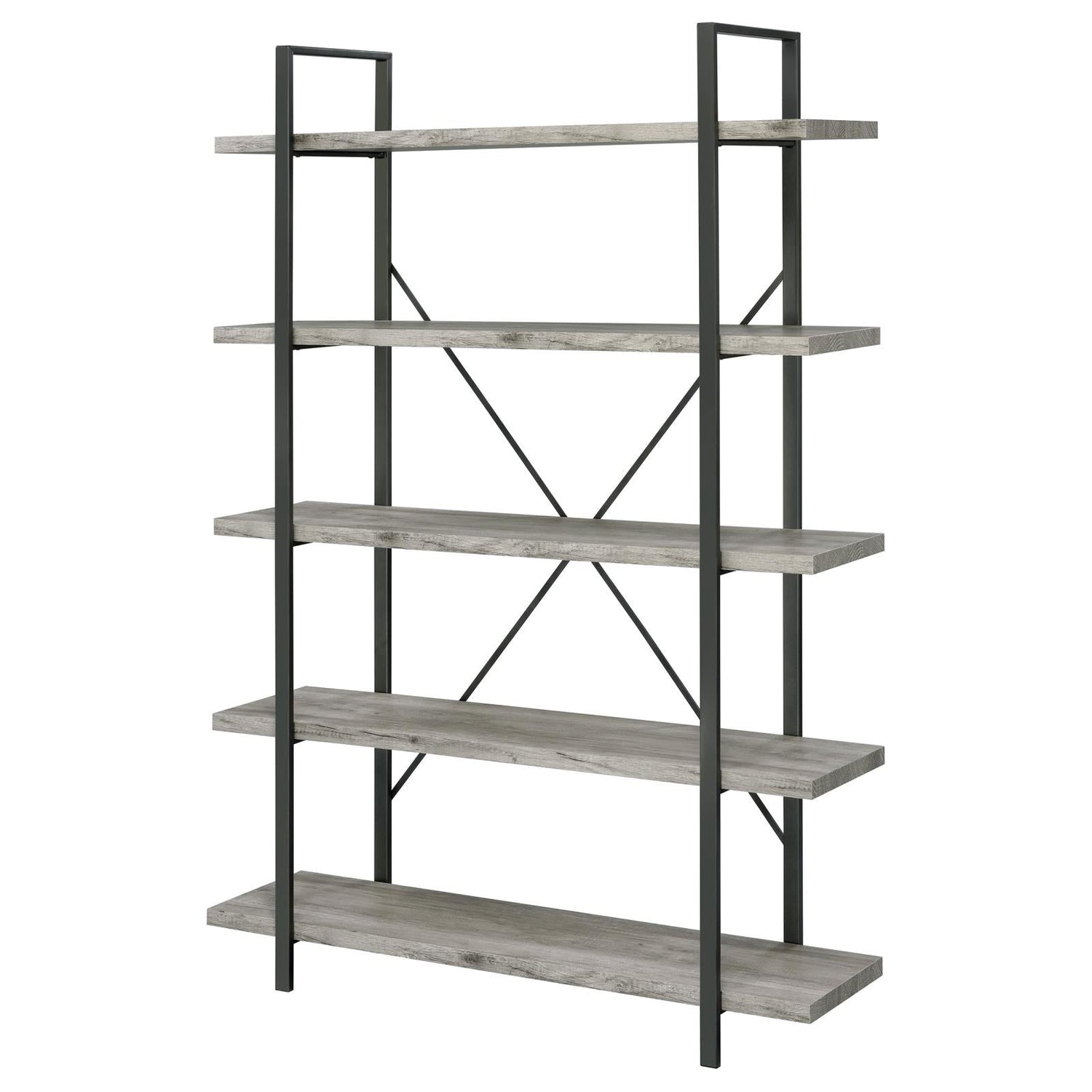 Cole Gray Driftwood/Gunmetal 5-Shelf Bookcase - 805817 - Bien Home Furniture &amp; Electronics