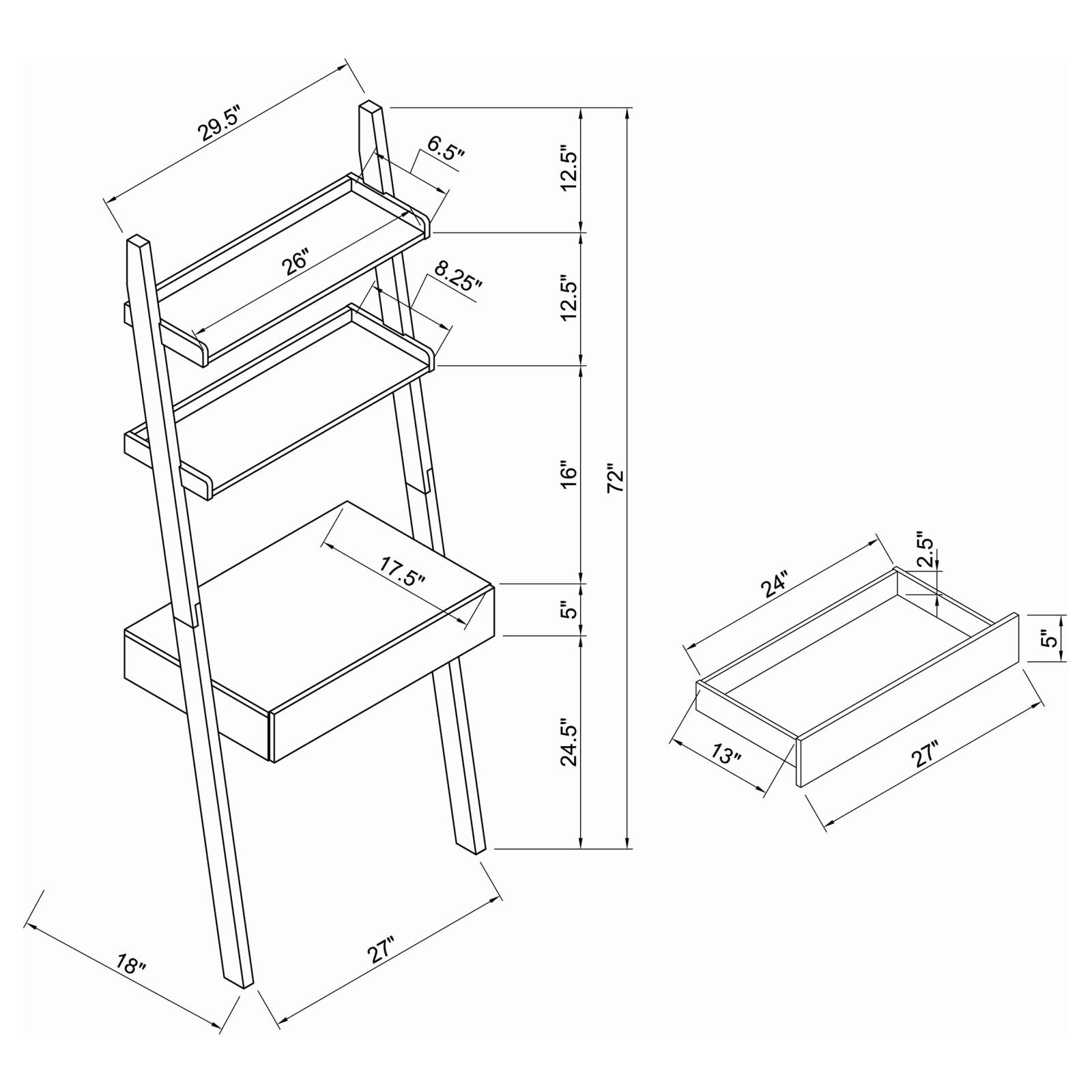 Colella Cappuccino 3-Piece 1-Drawer Ladder Desk Set - 801373-S3 - Bien Home Furniture &amp; Electronics